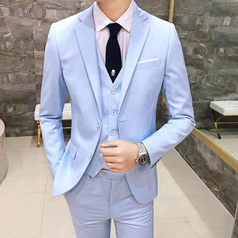 Estilo coreano nuevos hombres ropa formal de tres piezas traje de negocios un botón traje de moda traje novio vestido de novia