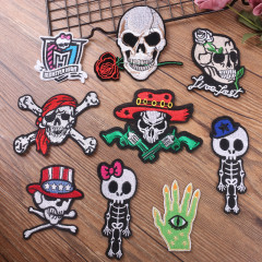Classic Nine Sha Skull Head Embroidered Fabric Patch for Export Clothing Packaging and Decoration Embroidered Fabric Patch