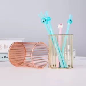 Modern Iron Pen Holder with Rose Gold Finish for Office Desk Decoration