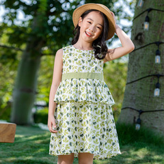 A460一件代貨夏季新品童裝韓版碎花無袖學生裙中大童裙女童連衣裙