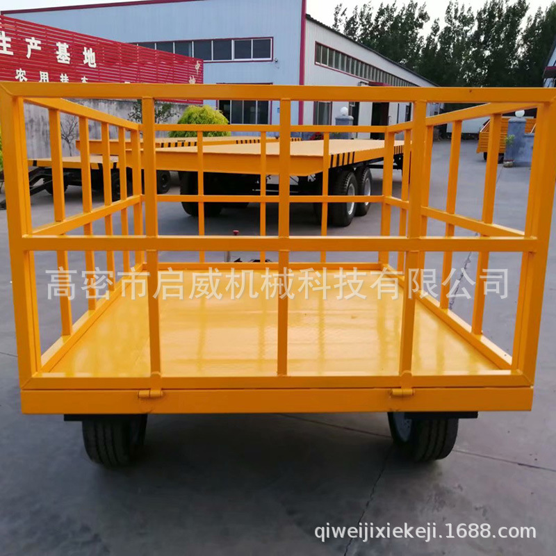 厂家供应围栏平板拖车 小型1吨单轴农用拖车 牵引挖掘机平板拖车