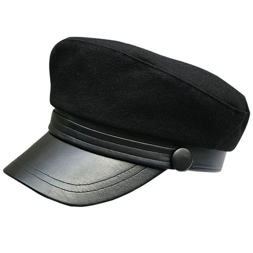 Black Woolen Beanie for Women Autumn/Winter Korean Style Trend Duckbill Hat Fashion Versatile Flat Top Hat for Men with Large Headsize Octagonal Hat