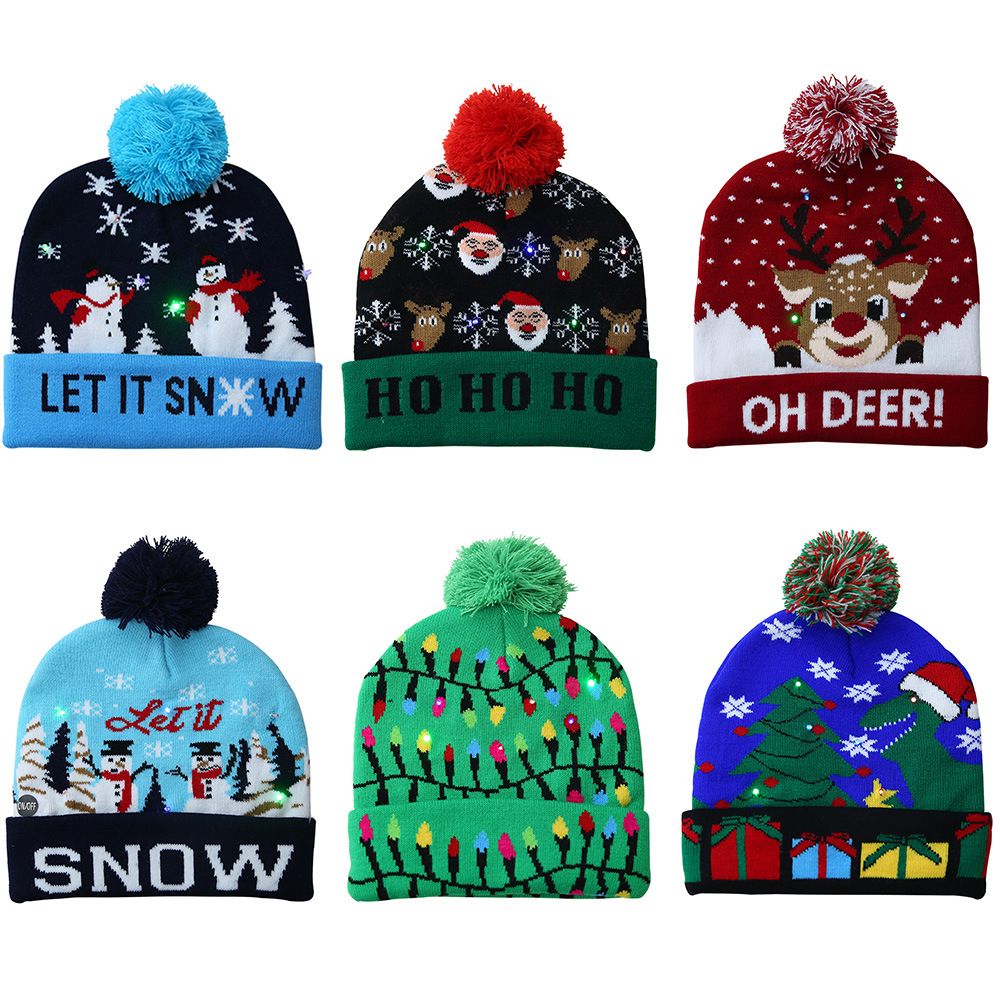 Kerstversiering gebreide muts met bal LED-lichtmuts Volwassen kindermuts_voghion.com