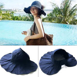韩版夏季帽子女士可折叠防晒空顶帽海边遮阳帽时尚太阳帽防紫外线
