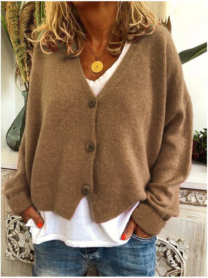 Lässiger, lockerer Pullover für Damen, gestrickter Cardigan_voghion.com