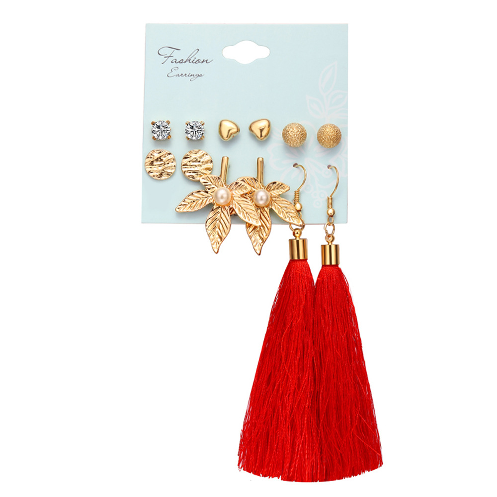 New Hot Sale Bohemian Moon Triangle Tassel Earring Set 6 Pairs Wholesale display picture 15