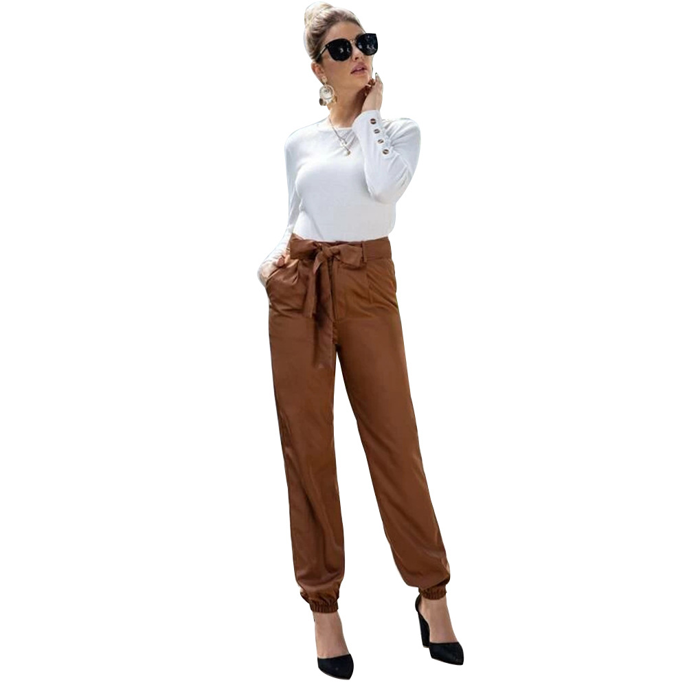 solid color bow tie high waist pants NSSA28589