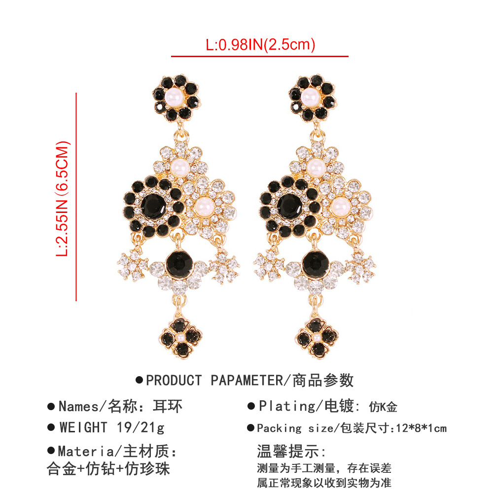 Nihaojewelry Retro Diamond-studded Pearl Long Pendant Earrings Wholesale Jewelry display picture 1