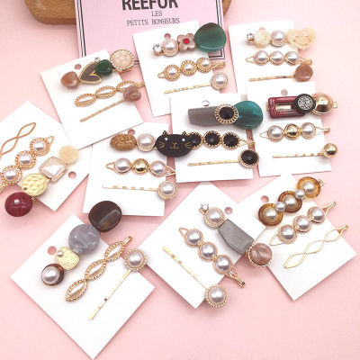 韓國複古簡約珍珠發夾三件套裝心形網紅仙女劉海夾邊夾壹字夾發飾