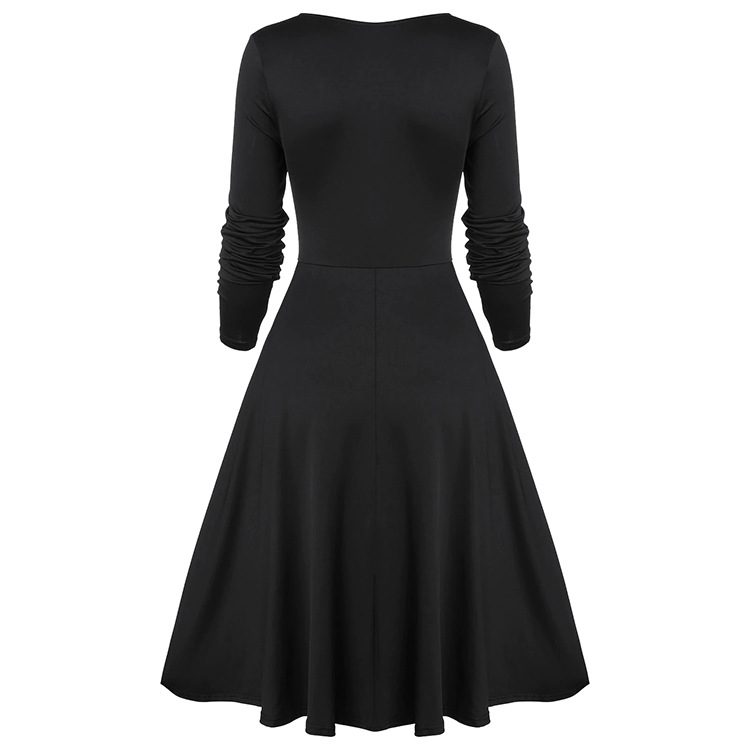 Women's A-line Skirt Vintage Style Square Neck Patchwork Hollow Out Long Sleeve Solid Color Knee-length Stage display picture 2