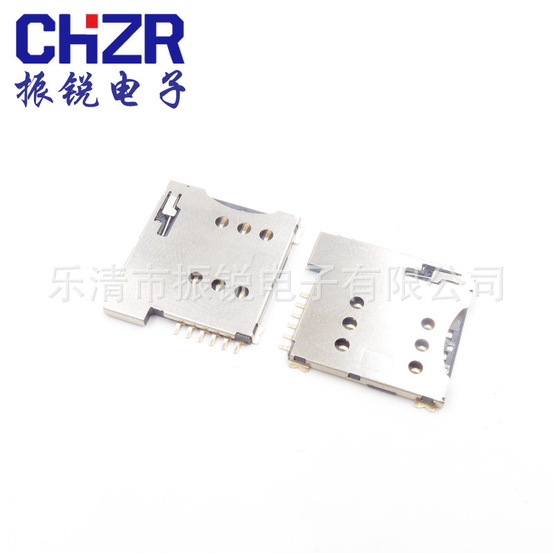 自弹式单卡座贴片孔电话插simSIM-6P PUSH自弹式 SIM CARD 6PIN