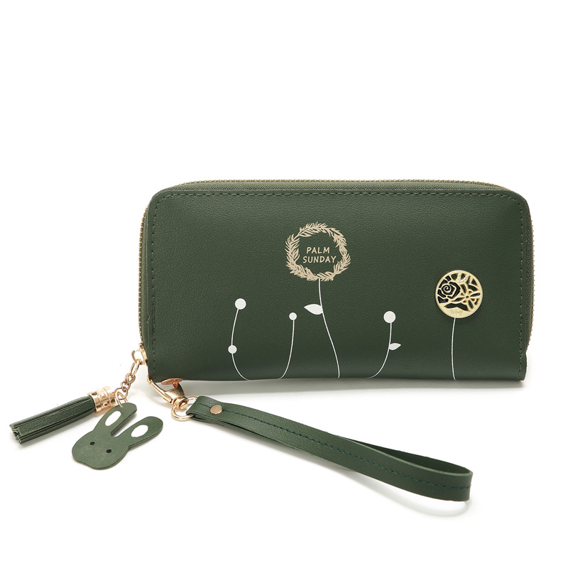 93g Weight Polyester Lining Material Zipper Closure Type Business Occasion Pu Leather Material Solid Color Pattern Women'S Gender Square Shape Dark Grey, Grey, Rose Red, Pink, Green, Blue, Yellow, Black Color Korean Printing Medium Long Single Pull Wallet Wholesale 33