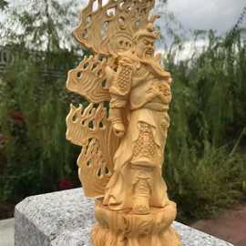 批发 桧木雕威武背屏关公木雕神像精品摆件武财神人物佛像工艺品