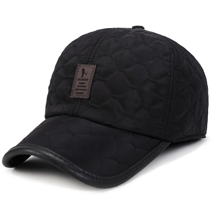 Autumn hats, embroidered plaid, thickened duck tongue with ear protection, baseball middle-aged and men's winter elderly_voghion.com