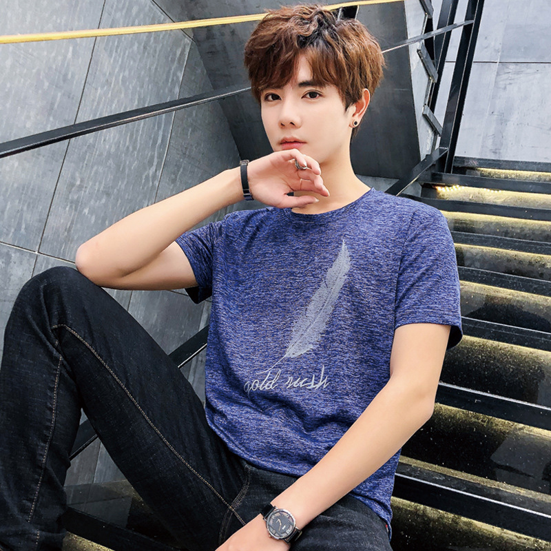 summer new pattern T-shirt for men 2019 Korean Edition Trend Self cultivation half sleeve Youth Feather T-shirt men's wear clothes