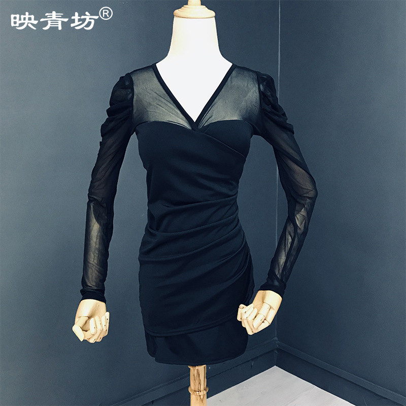 Korean style spring new AliExpress foreign trade hot selling women's sexy V-neck mesh dress mini skirt dress
