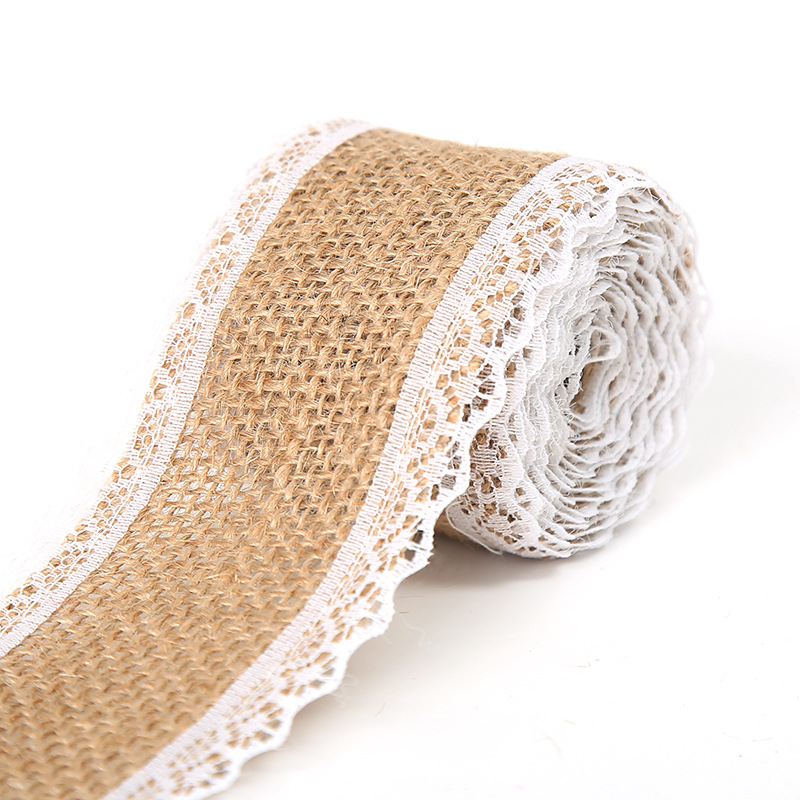 Rollo de lino de encaje DIY hecho a mano boda Navidad artesanía rollo de lino de encaje de lino cuerda de cáñamo