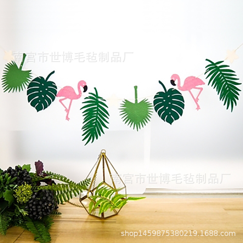 儿童房帐篷节日派对装饰热带雨林chic火烈鸟凤梨菠萝拉花毛毡彩旗