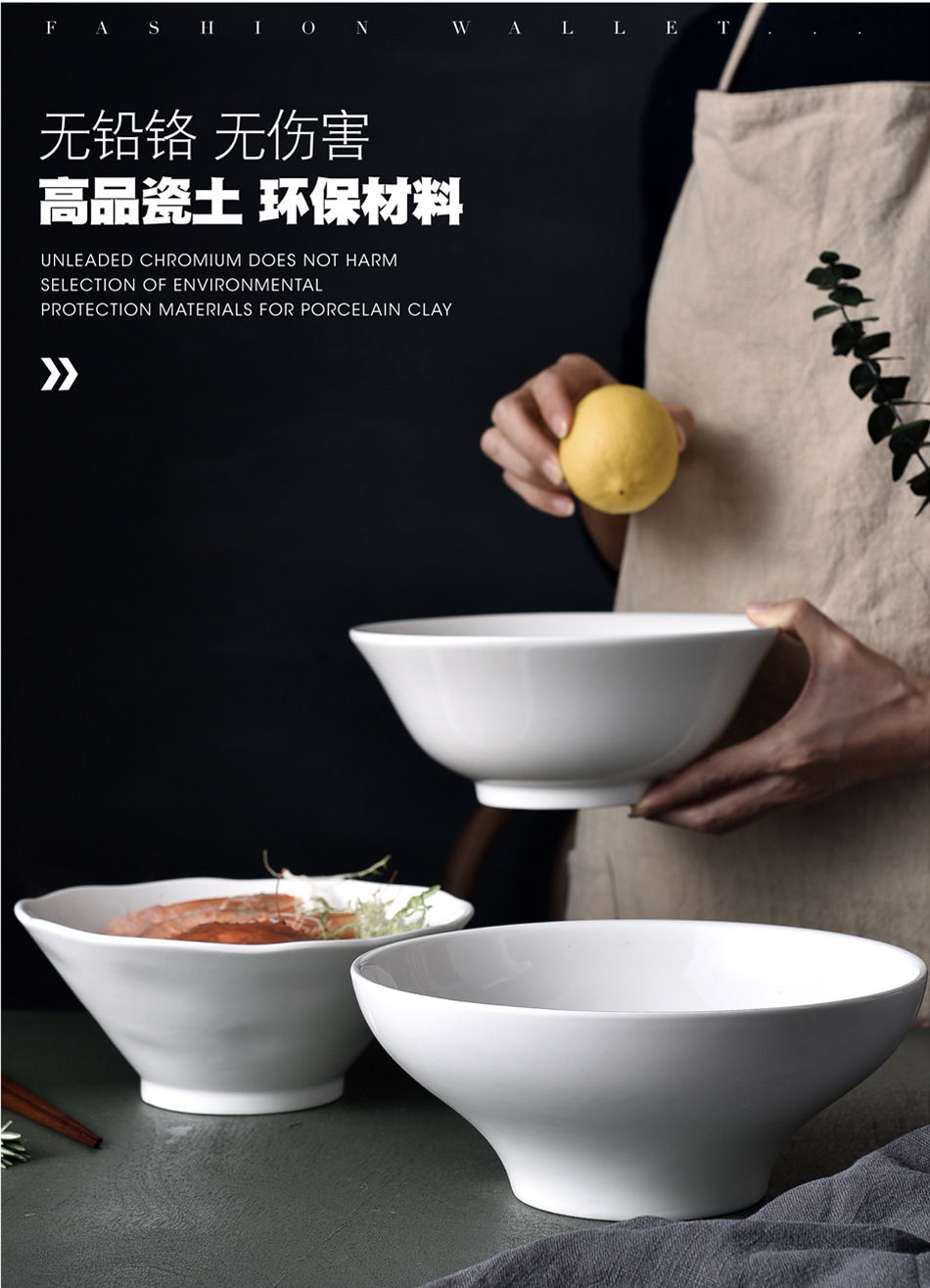 日式家用酒店网红陶瓷碗斗笠碗泡面碗纯白色拉面汤碗饭店餐具高脚-阿里巴巴