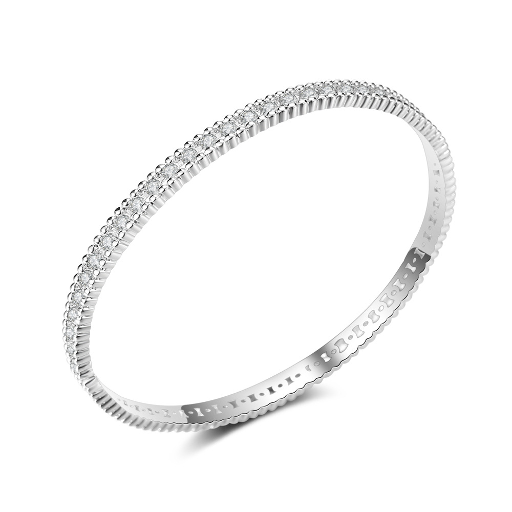 Fashionable And Simple One-line Zircon Bracelet Ring Super Fairy Korean Version Platinum Open Bracelet