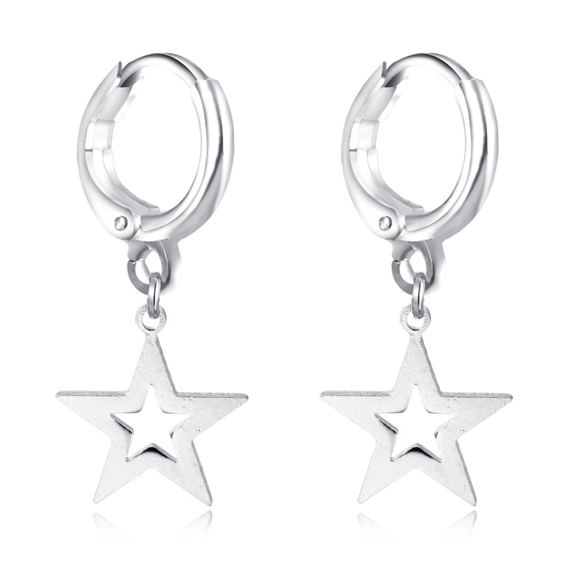 Korean Simple Hoop Earrings Women's Cute Personality Hollow Out Five-pointed Star Alloy Pendant Ear Ring Xingx Ear Clip Cross-border display picture 3