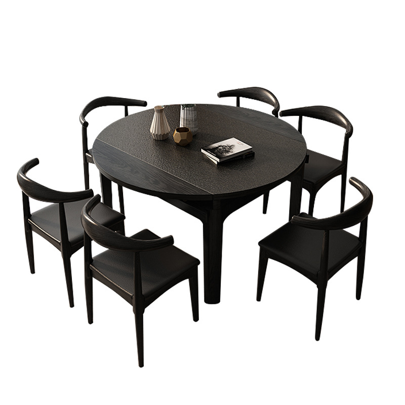 北歐餐桌椅組合客廳樣品房可伸縮折疊大理石餐桌小戶型火燒石飯桌