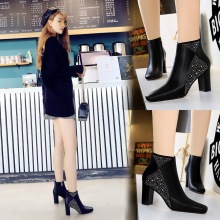 298-5 European and American fashion sexy banquet boots thick heel square head shiny diamond show thin nightclub high heel boots