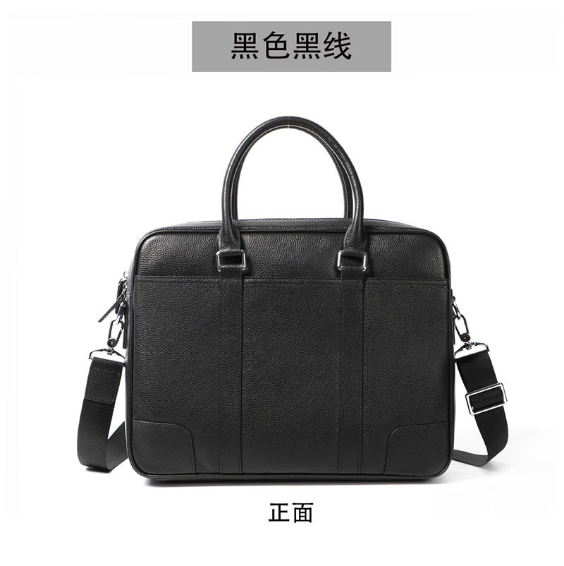Túi xách công sở nam da bò thật dạng ngang đựng laptop 14 inch 39×28×8 cm — Màu đen dây nâu, Màu đen đường đen chi tiết 20