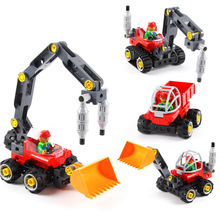 万格434百变工程挖车土车5合1厂家积木塑料积木玩具益智科教批发
