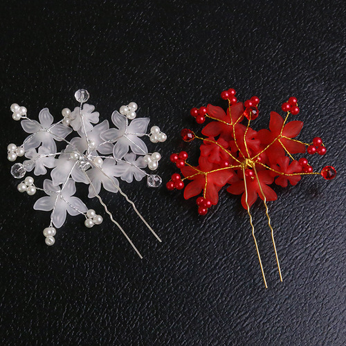 Bridal jewelry headdress, flower plate, U-shaped hairpin, hair fork, frosted pearl hair insert, wedding dress styling accessories