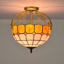 30CM欧琈蒂凡尼黄色彩色玻璃餐厅卧室过道走廊浴室琉璃半吸顶灯