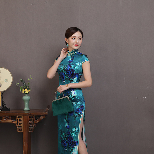 Women Chinese Dresses Silk long cheongsam retro performance dress