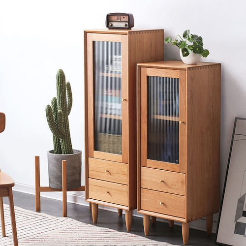 Cloudy Cherry Wood Side Cabinet, Nordic TV Stand Side Cabinet Combination, Modern Minimalist Living Room Wooden Storage Cabinet