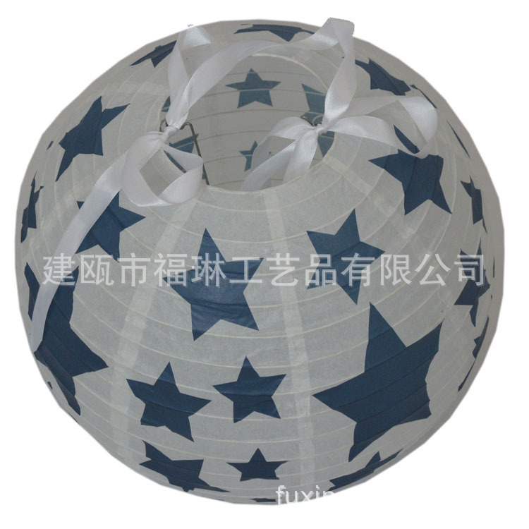 Customized Indoor Decoration Advertising Lantern Pentagram Printing Pattern Round Paper Fabric Solar LED Lampshade