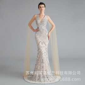 engerla晚礼服女新款时尚女王气场蕾丝性感宴会主持人鱼尾礼服裙