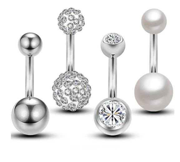 Stainless Steel Pearl Navel Ring Set 4pcs Belly Button Piercing Jewelry Dangle Curved Barbell detail image 9