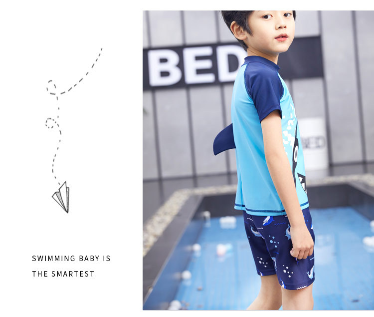 Boys Shark Swimwear Two-piece Set Sun-protective Swim Trunks_voghion.com