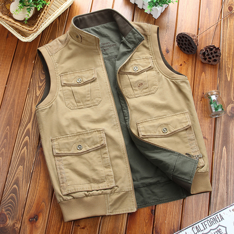 Venta al por mayor transfronteriza 9959 chaleco casual de los hombres primavera y otoño multi-Bolsillo Chaleco de doble cara Chaleco de los hombres