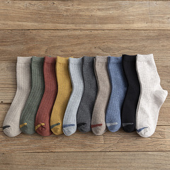Men's and Women's Couple Socks, Mid-Calf Thick Cotton Socks, Autumn and Winter, Long-Calf Cotton Socks with Deodorant, Japanese Vertical Striped Men's Socks