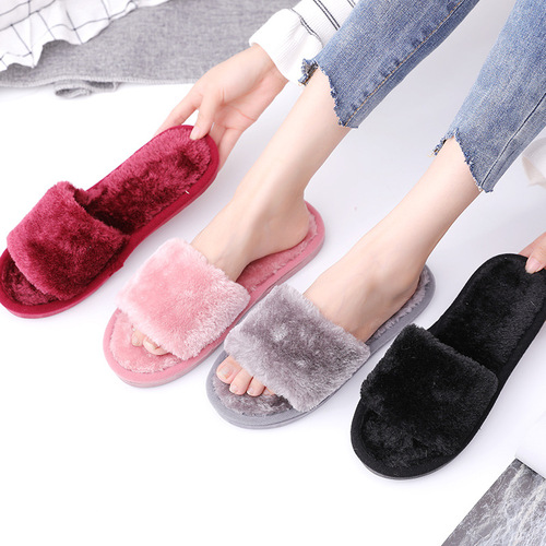 Amazon cross-border opening furry autumn and winter women's indoor home wooden floor warm cotton slippers home slippers