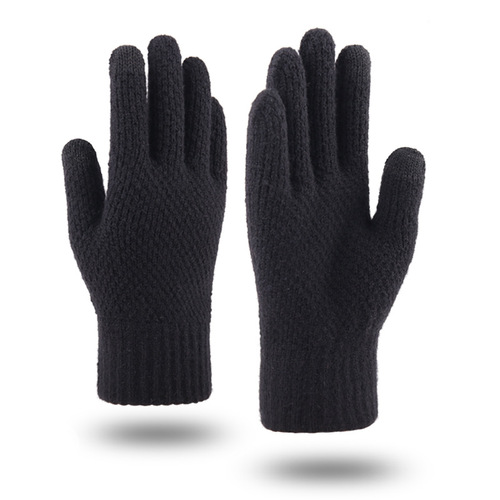 Cross-border knitted gloves for autumn and winter for men and women, plus velvet and thickened split-finger wool warm touch screen gloves