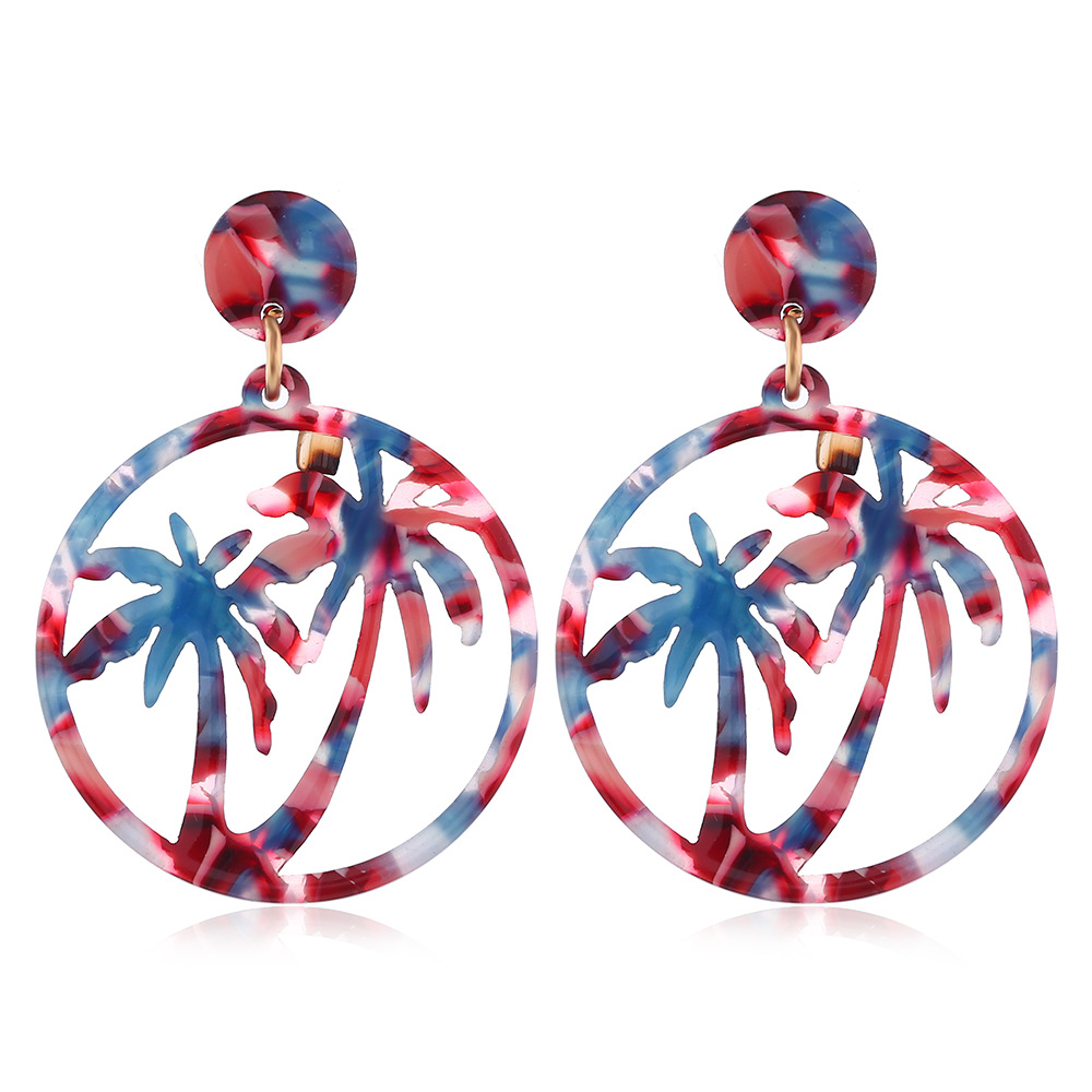 Cross-border New Arrival European And American Personalized Coconut Tree Earrings Cellulose Acetate Sheet Leopard Print Earrings Ear Studs Earrings Wholesale display picture 3