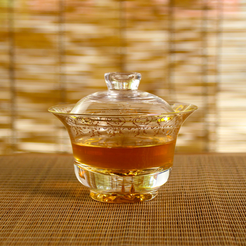 藏金玻璃茶杯耐热金山单杯子水晶纯手工主人杯功夫茶具加厚藏金杯