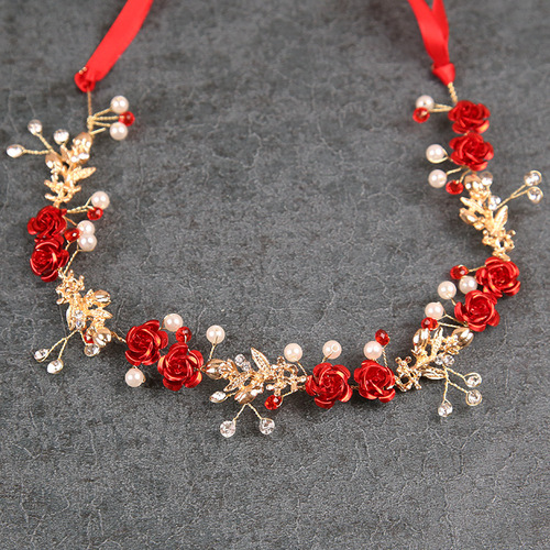 Bride's drinking service head accessory red hair ribbon Mori Kei fairy beauty hair accessories wedding ultra-fairy hairband dress accessory wreath