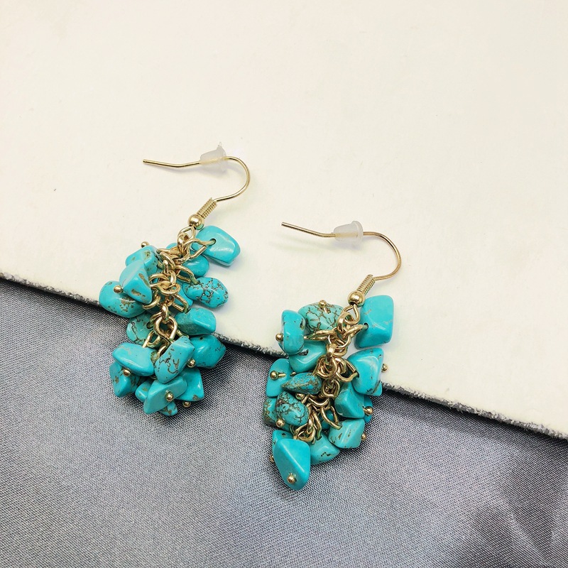 Natural Turquoise Gravel Earrings Handmade Grape Crush Earrings Stone Earrings Wholesale display picture 2