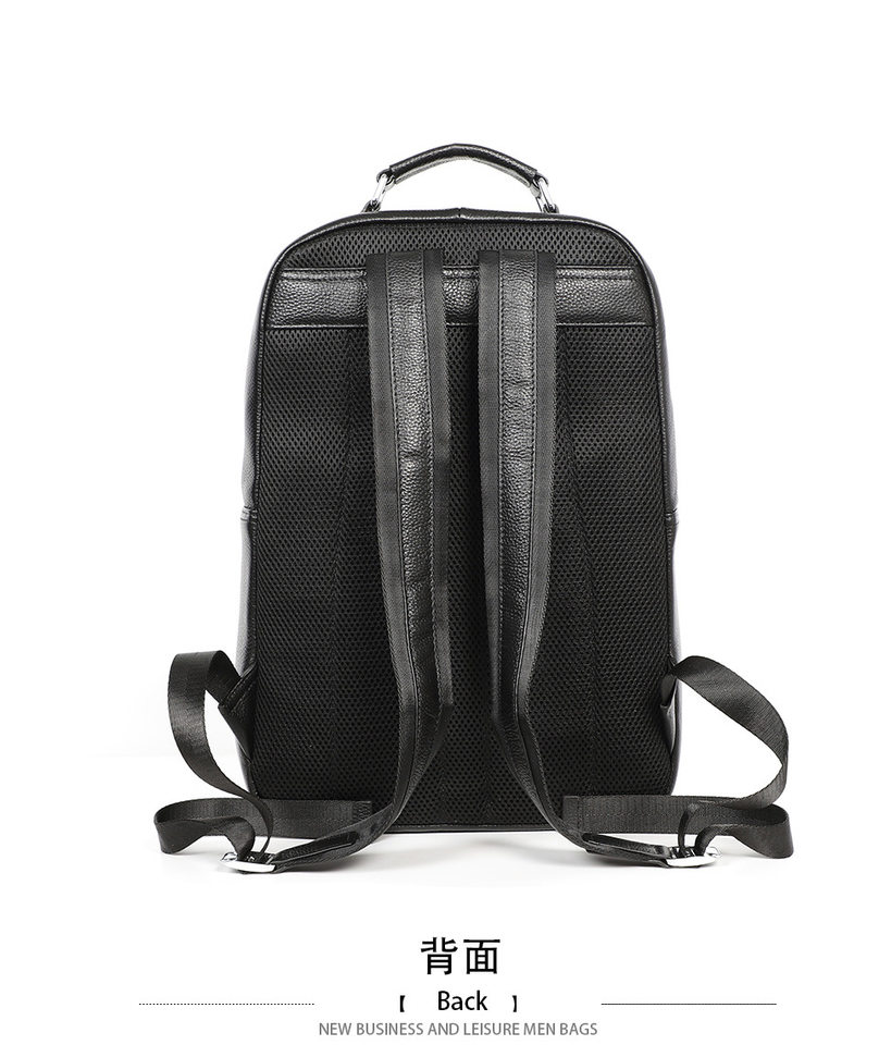 Ba lô nam da bò lớp đầu tiên, ba lô da đựng laptop 14 inch kiểu công sở — Màu đen chi tiết 10
