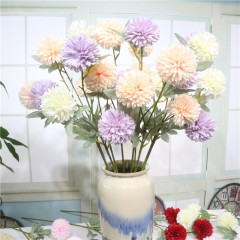 仿真花3頭球菊 婚禮布置蒲公英蔥球菊植物假花家居攝影婚慶裝飾花