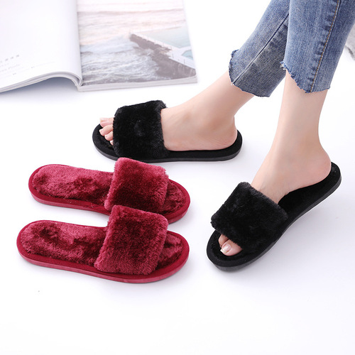 Amazon cross-border opening furry autumn and winter women's indoor home wooden floor warm cotton slippers home slippers