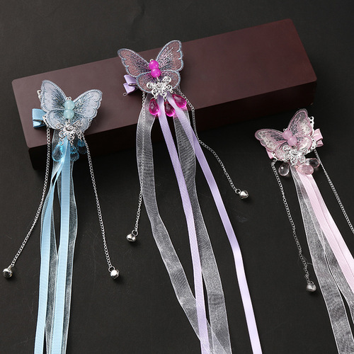 Chinese Hanfu Hair accessories Ancient handmade butterfly Hanfu headdress super fairy ribbon hairpin