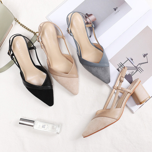 Fuhao Women's Spring Flat Sandals, Pointed Toe High Heels with Closed-Toe Buckle